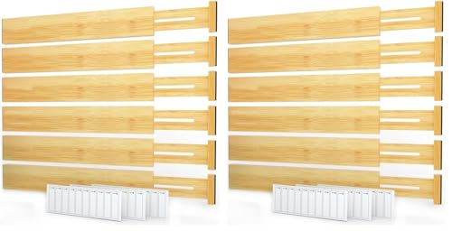 SpaceAid Bamboo Drawer Dividers with Labels, Kitchen Adjustable Drawer Organizers, Expandable Organization for Home, Office, Dressers and Bathroom, 6 Dividers (17-22 in)