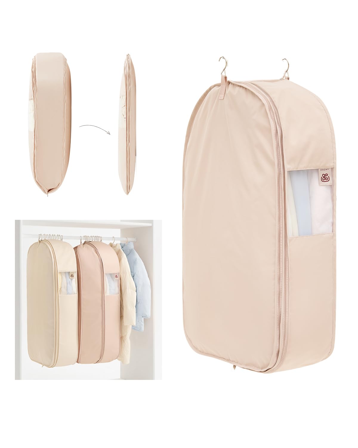 EACHY Garment Bag for Hanging Clothes, Space Saving Dustproof Clothes Cover with Self-Compression Zipper, Visible Closet Organizer for Closet Storage