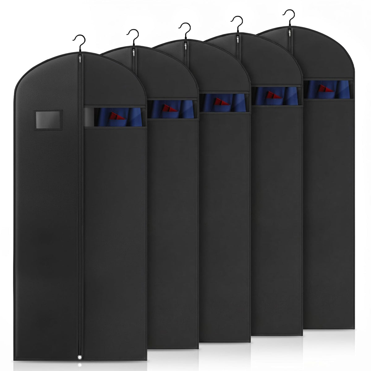 Hleelomi 5 Pack 40-inch Suit Bag Garment Bag for Travel and Storage, Garment Bags for Hanging Clothes with Zipper and Visible Transparent Window, Black