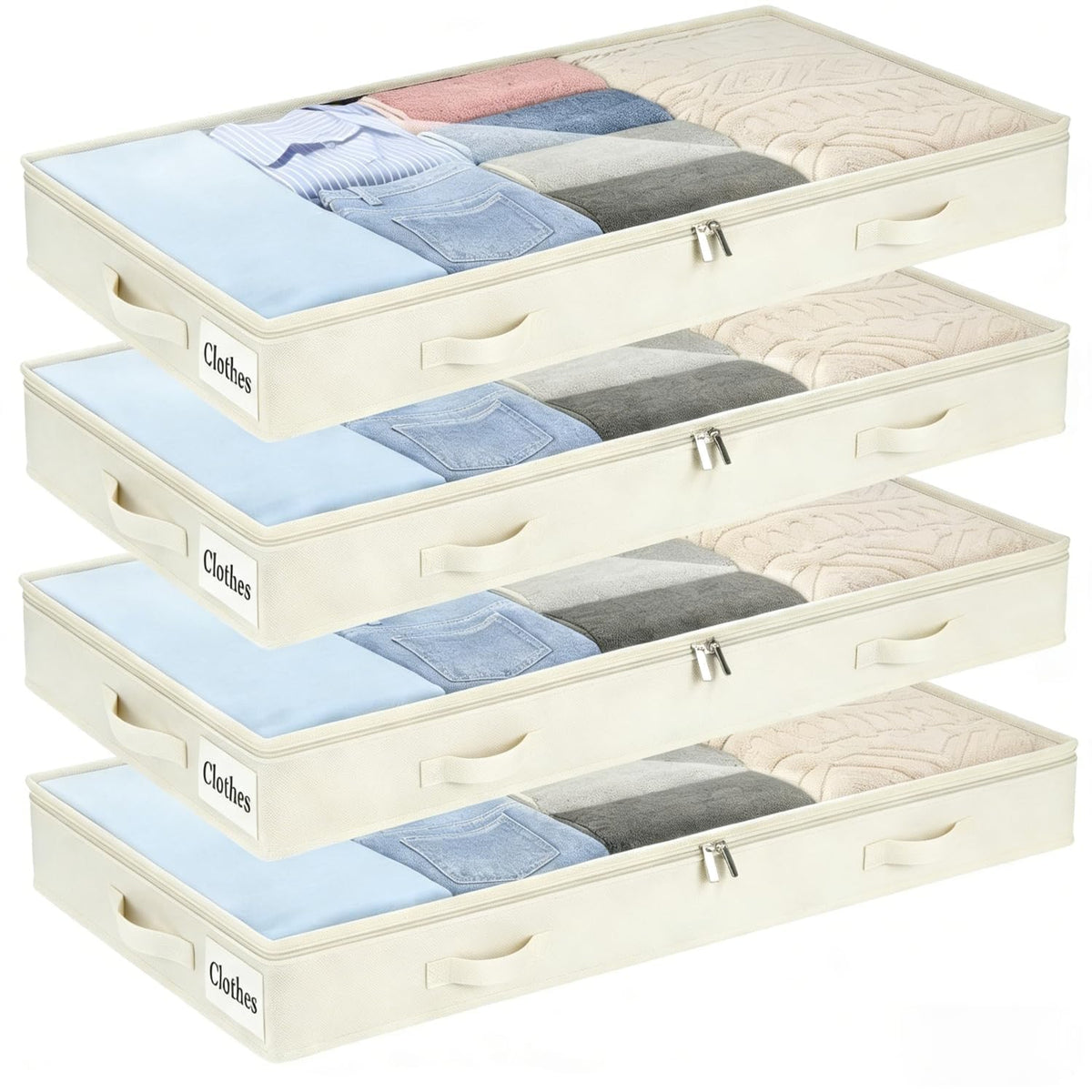 Under Bed Storage Container Bins 2 Pack, Low Profile Foldable Underbed Clothes Storage Organizer W/ Ultra Thick Fabric and Sturdy Bottom/Sides, Dual Zipper Storage Box for Dorm and Home 30x16x6.7"