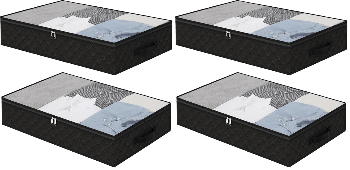 Fixwal Black Underbed Storage Bags with Clear Window and 2 Reinforced Handles Under Bed Storage Containers for Clothing, Bedding, Comforter (2 Pack)