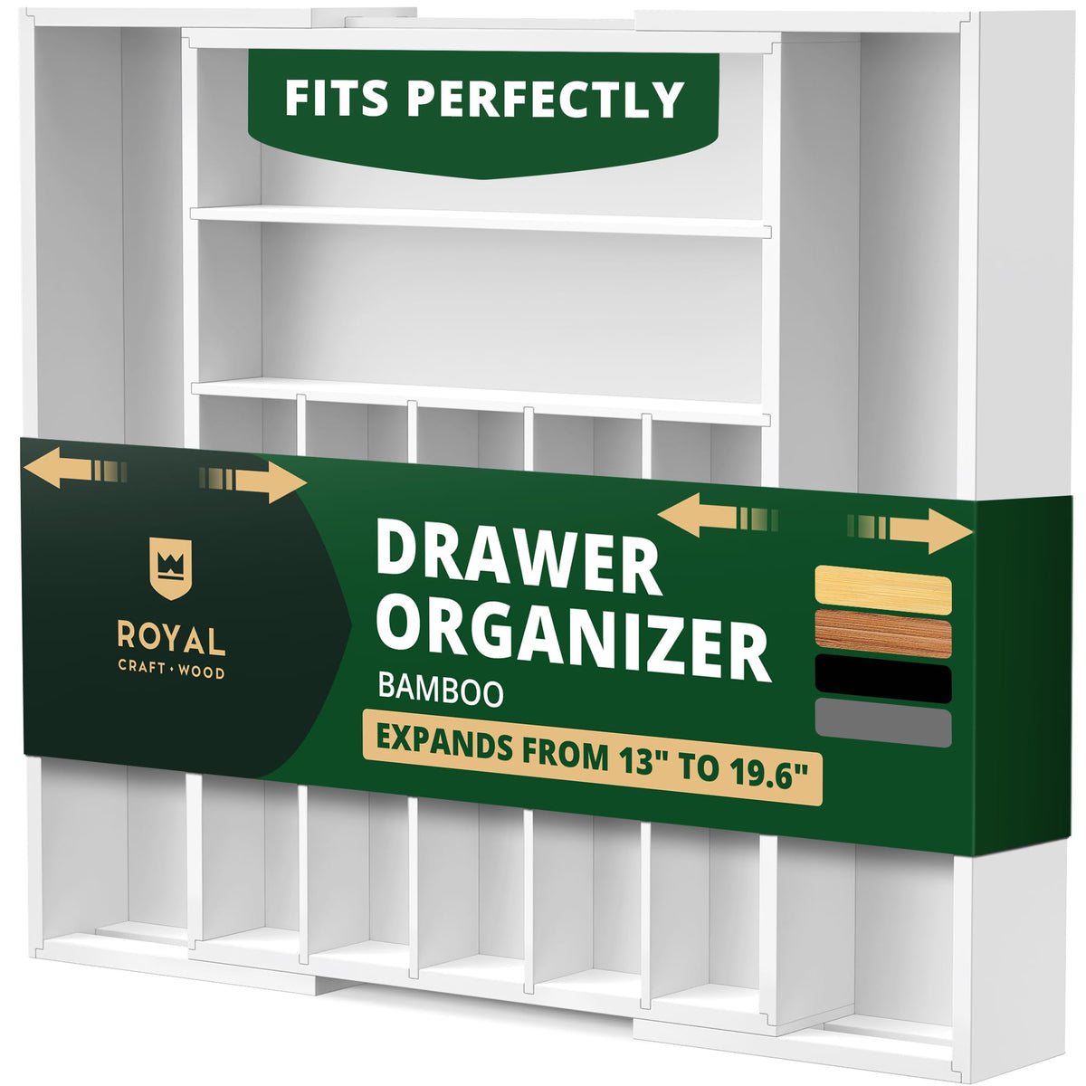 ROYAL CRAFT WOOD Luxury Bamboo Kitchen Drawer Organizer for Kitchen Organization - Silverware Organizer, Utensil Holder & Cutlery Tray Drawer Dividers for Flatware Silverware Storage, 9 Slot, Natural