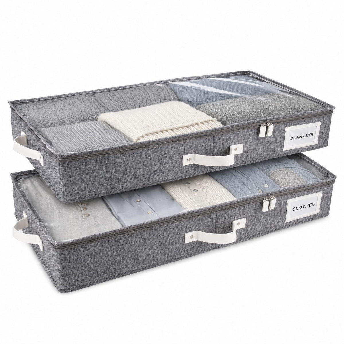 HOMELUX THEORY Under Bed Storage, Low Profile 2pc with Lid, Ivory