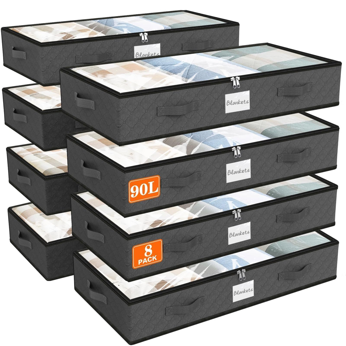 90L Under Bed Storage Containers, Storage Bags, Organizer, 4-Pack, Gray