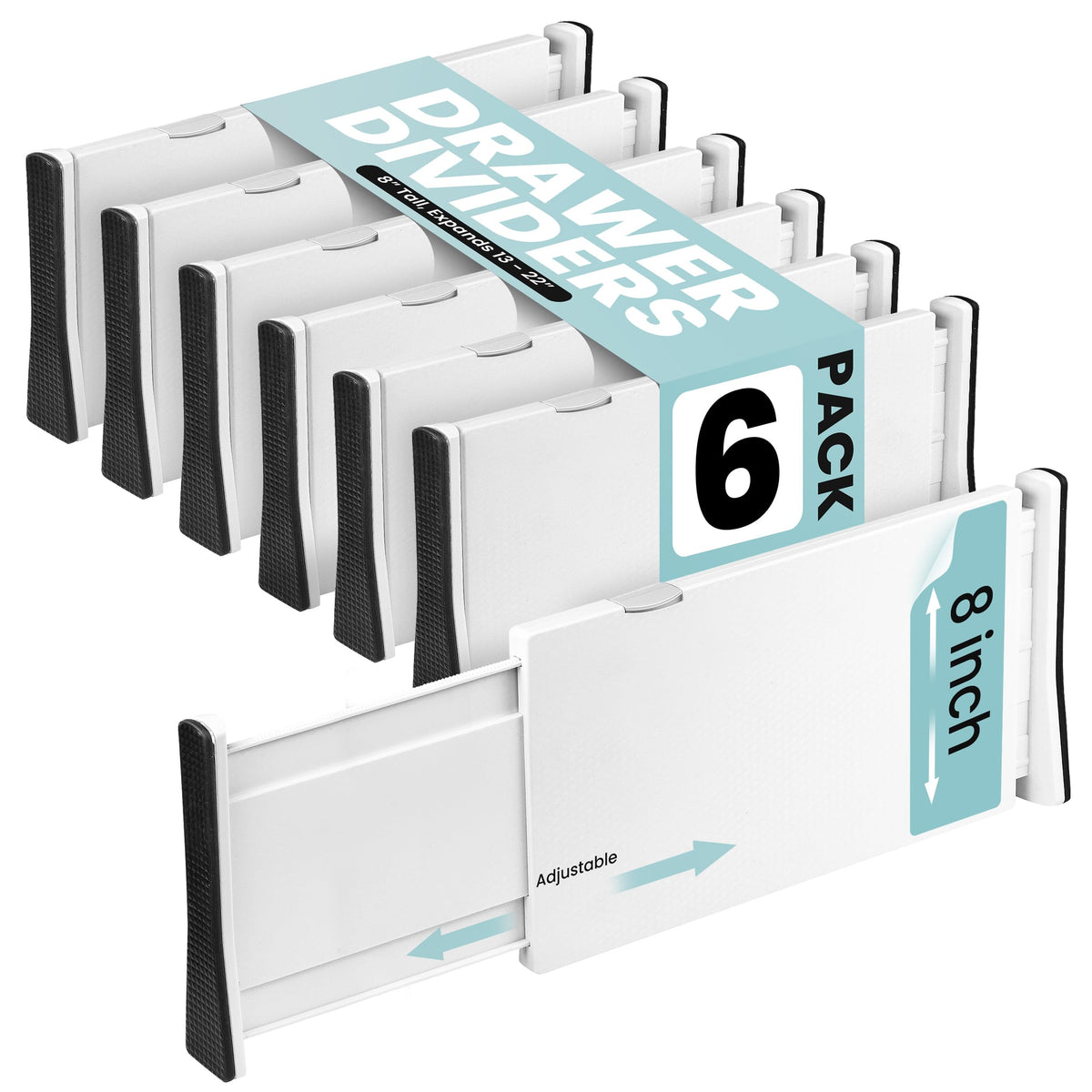 RAPTUROUS White Expandable Drawer Dividers (8" Tall, 13"-22" Long, 4 Pack - White)