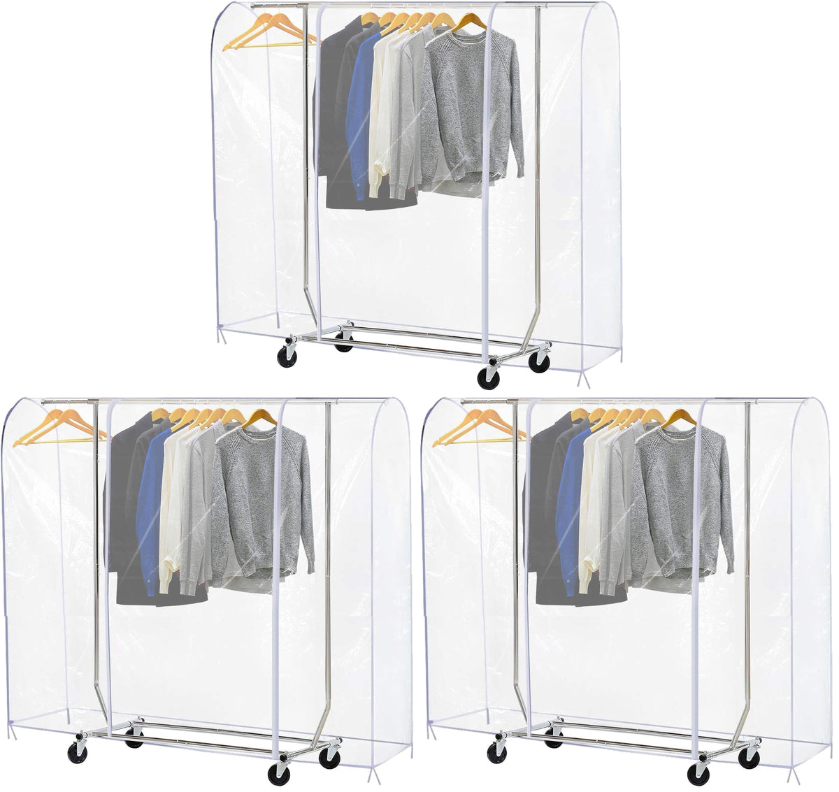 Ruibo Clear Garment Rack Cover Dustproof Clothes Rack Cover with 2 Durable Zipper/Clothing Waterproof Protector (L:71x20x60 inch)