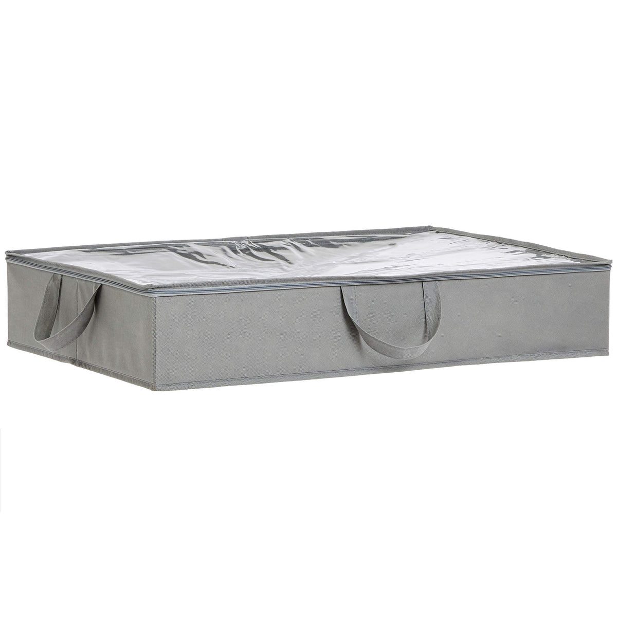 Amazon Basics Under Bed Storage Bags for Clothes and Blankets, Foldable Fabric Zipper Container with Clear Window and Reinforced Handles, Space Saving, 18 x 42 x 6 inches, Gray, 2-Pack