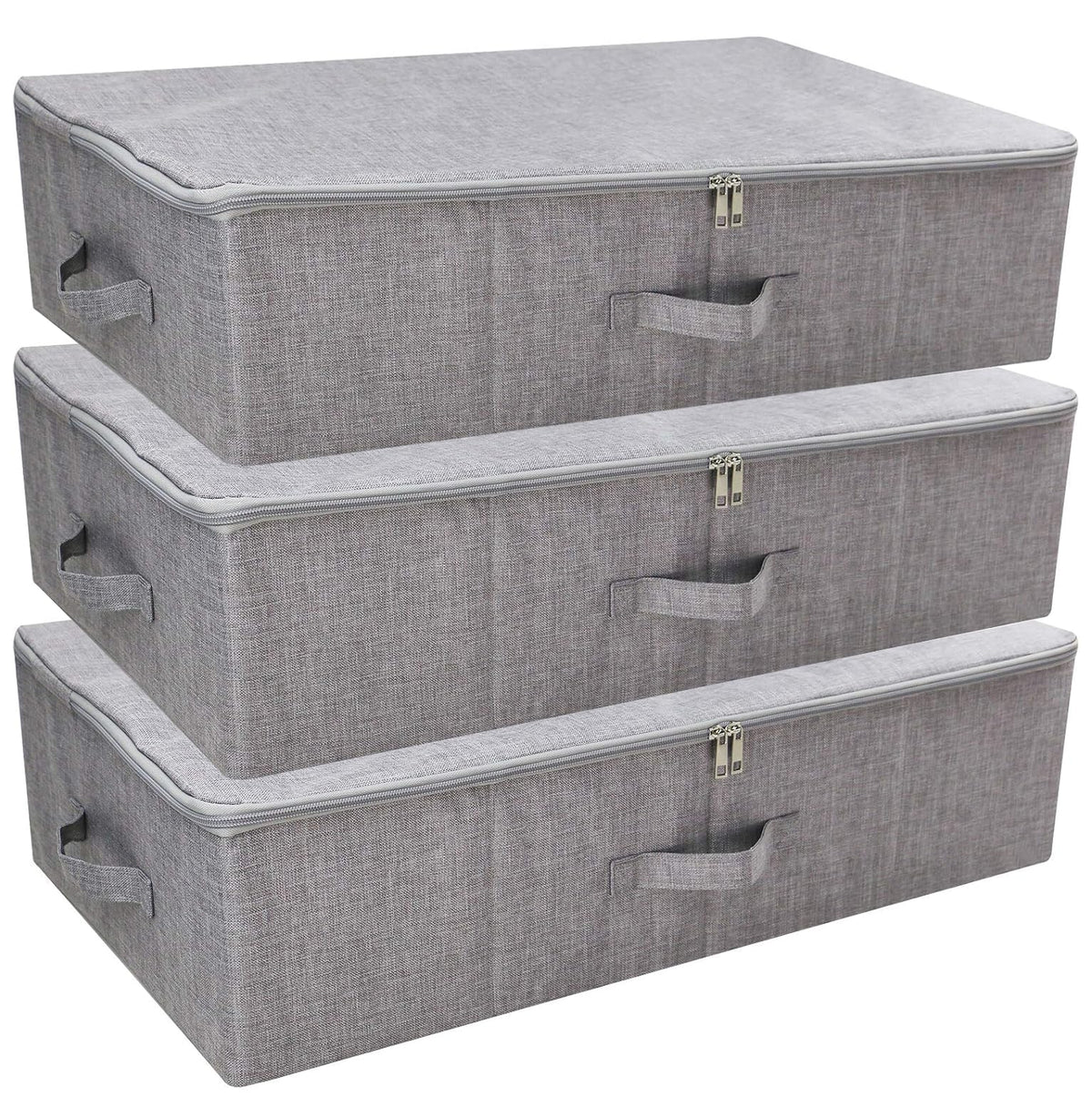 Folding Fabric Rigid Under Bed Closet Storage Bins with Zip Lid,Black Gray