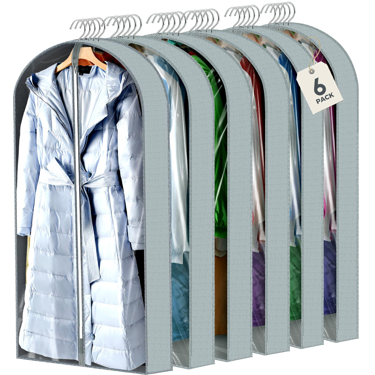 6 pcs 40" Garment Bags for Hanging Clothes, Clear Suit Bags for Closet Storage Clothing Storage, Garment Bags for Travel Covers with 4" Gussets for Coats, Jackets, Shirts and Sweater