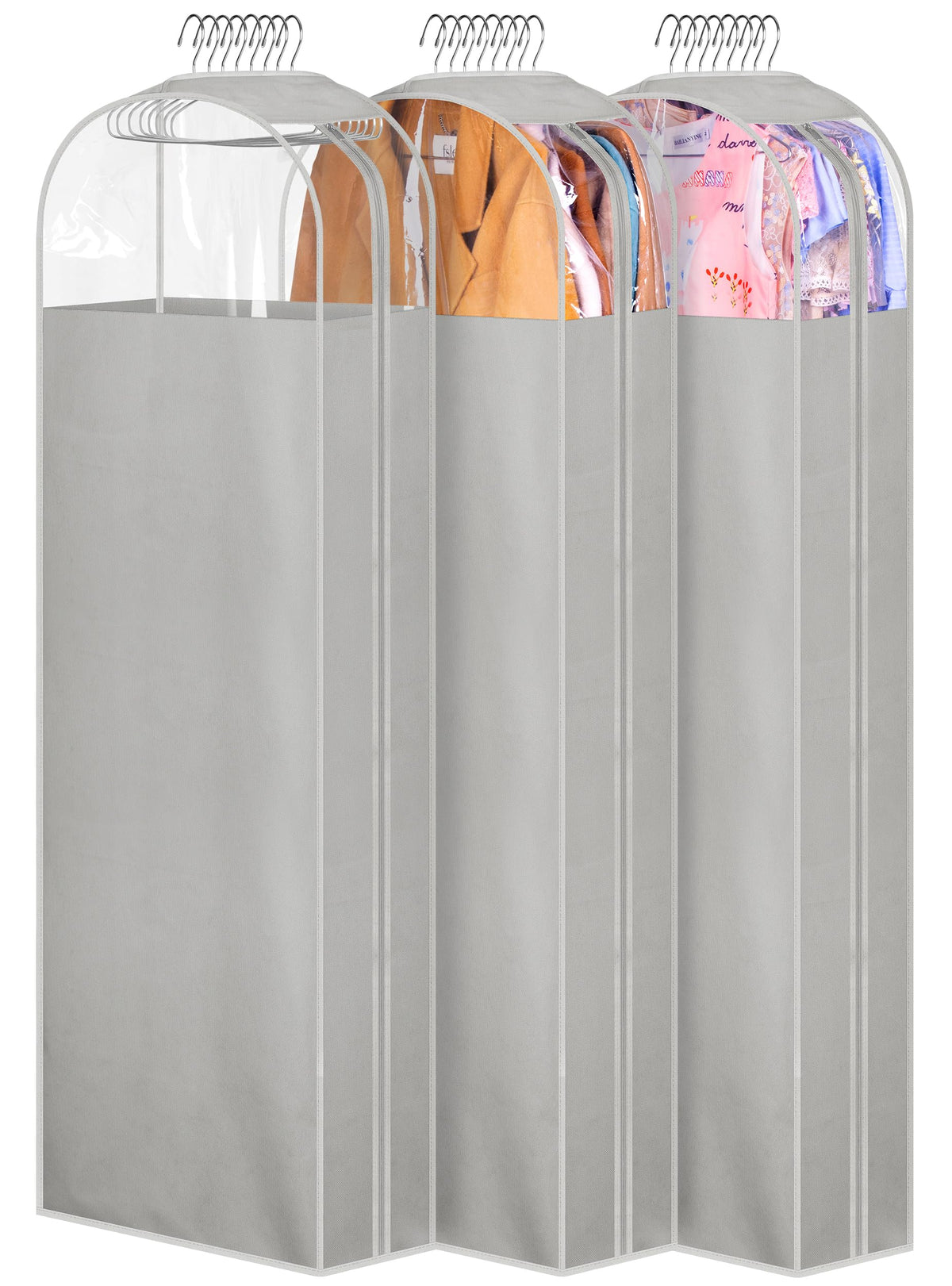 MISSLO 10" Gusseted All Clear Garment Bags for Hanging Clothes 60" Dress Bags for Gowns Long Fur Coat Closet Storage Covers, 3 Packs