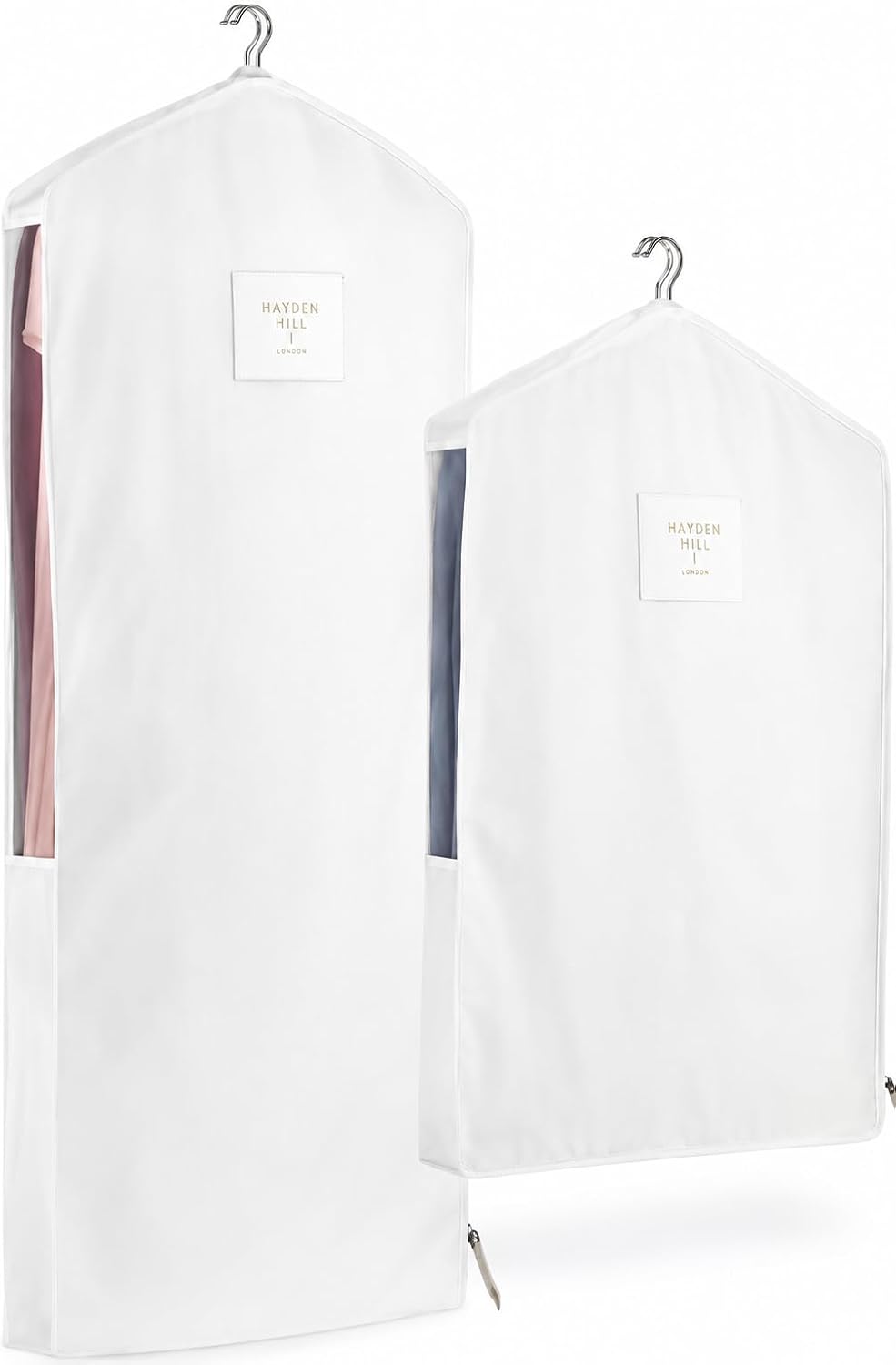 Hayden Hill Luxury Organic Cotton Garment Storage Bags - Long 58" + Short 40" - Hanging Clothes Bag for Dresses & Suits - Breathable & Moth Proof - Carbon Neutral
