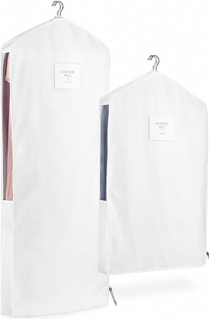 Hayden Hill Luxury Organic Cotton Garment Storage Bags - Long 58" + Short 40" - Hanging Clothes Bag for Dresses & Suits - Breathable & Moth Proof - Carbon Neutral