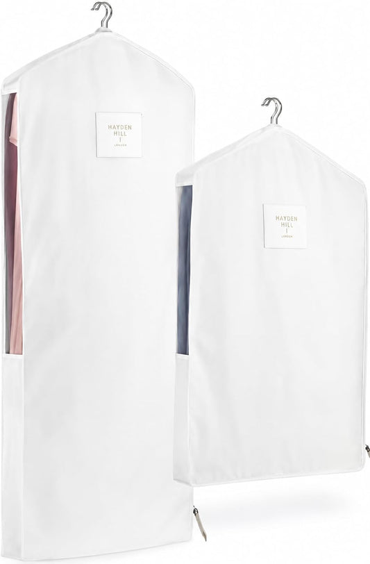 Hayden Hill Luxury Organic Cotton Garment Storage Bags - Long 58" + Short 40" - Hanging Clothes Bag for Dresses & Suits - Breathable & Moth Proof - Carbon Neutral