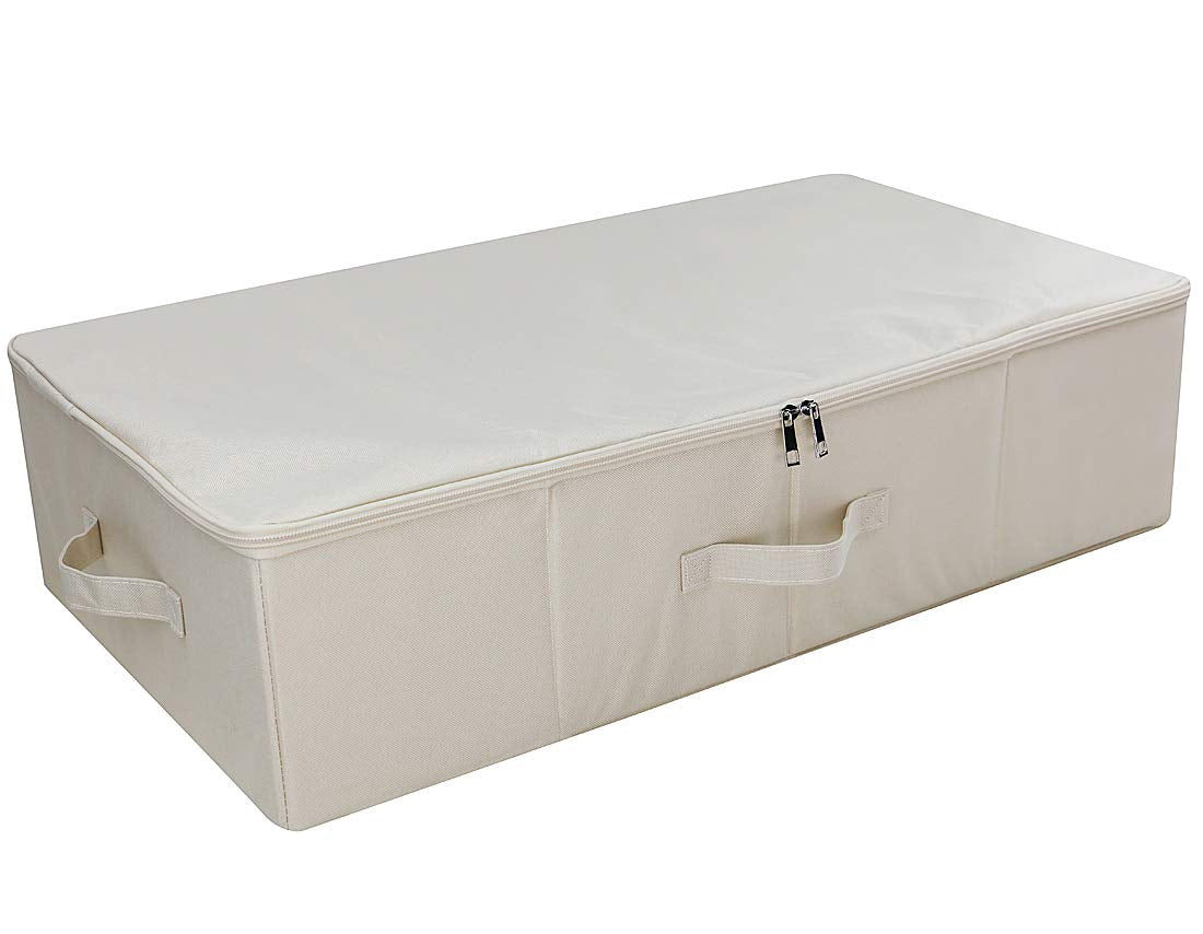 Folding Fabric Rigid Under Bed Closet Storage Bins with Zip Lid,Black Gray