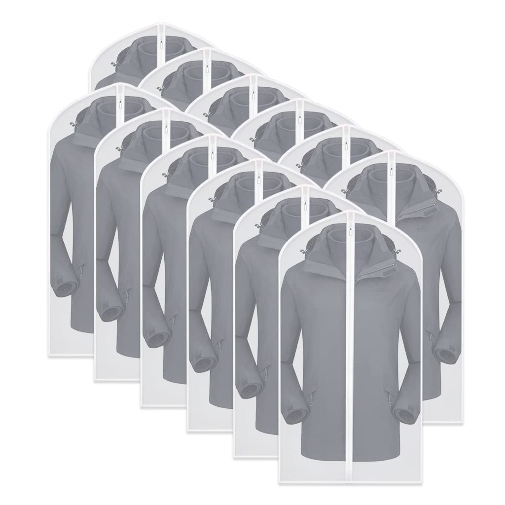Garment Bags for Hanging Clothes 12 PCS Transparent Waterproof Dustproof Storage for Wardrobe Storage Suit Covers for Closet Cloth Cover Washable Clear Reuse Full Zipper for Suits Gowns 24''x40''
