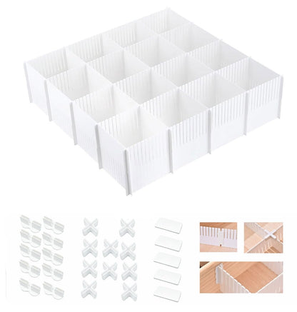 Adjustable Plastic Drawer Separators, 15 PCS Dividers + 25 Connectors, 14.96" Length x 4.33" Height, Cuttable Storage Organizer for Socks, Garments, Kitchen Tools, Bedroom & Bathroom Drawers
