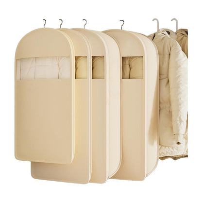 2 Packs Breathable Hanging Garment Bags for Clothes & Suits - 45" Fabric Suit Bags for Closet Storage, Garment Covers for Coats, Dresses, Jackets, Shirts, Wardrobe Protector (ecru)