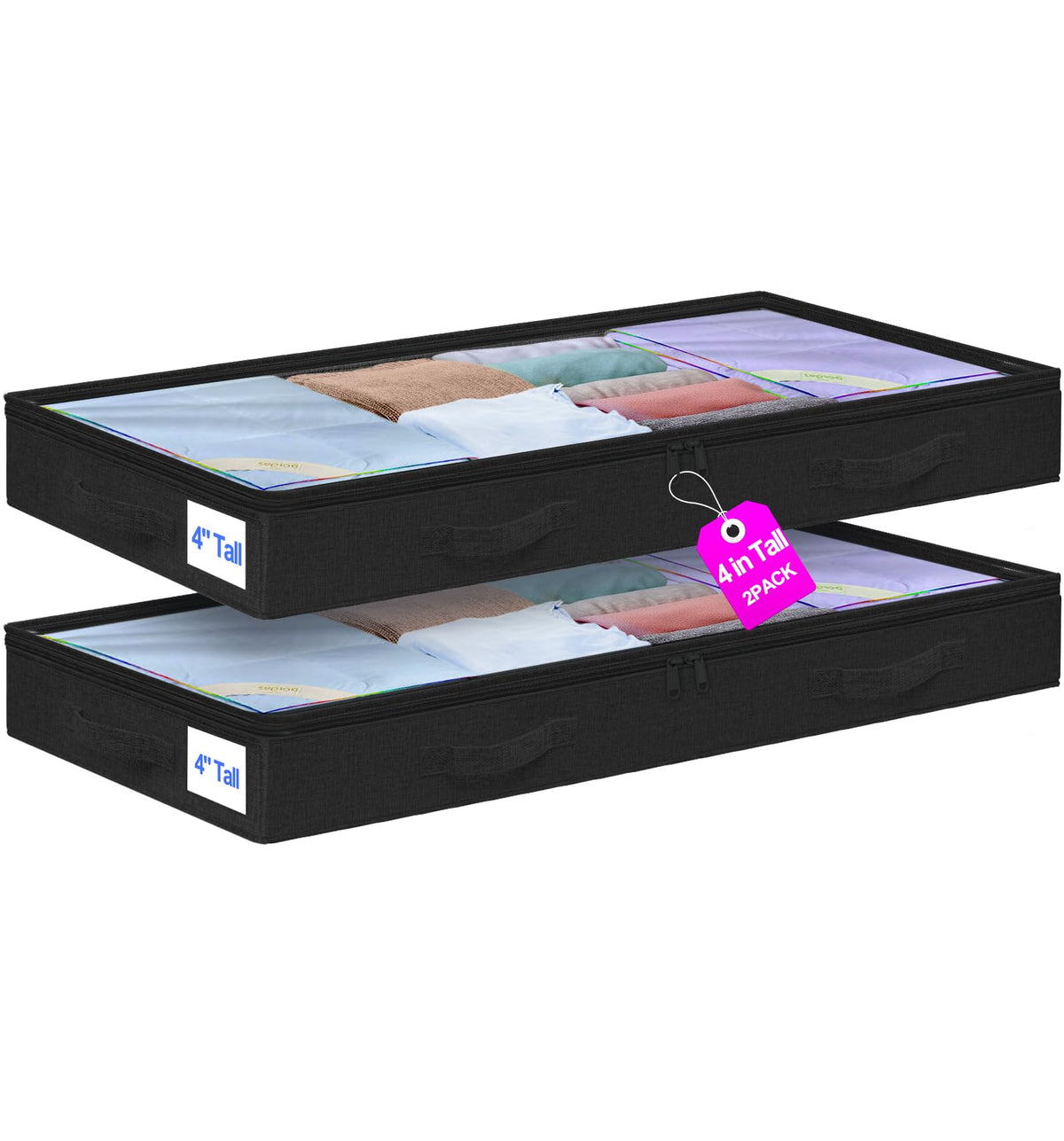 punemi 6.7 in Sturdy Under Bed Clothes Storage Containers, 2Pack, Black