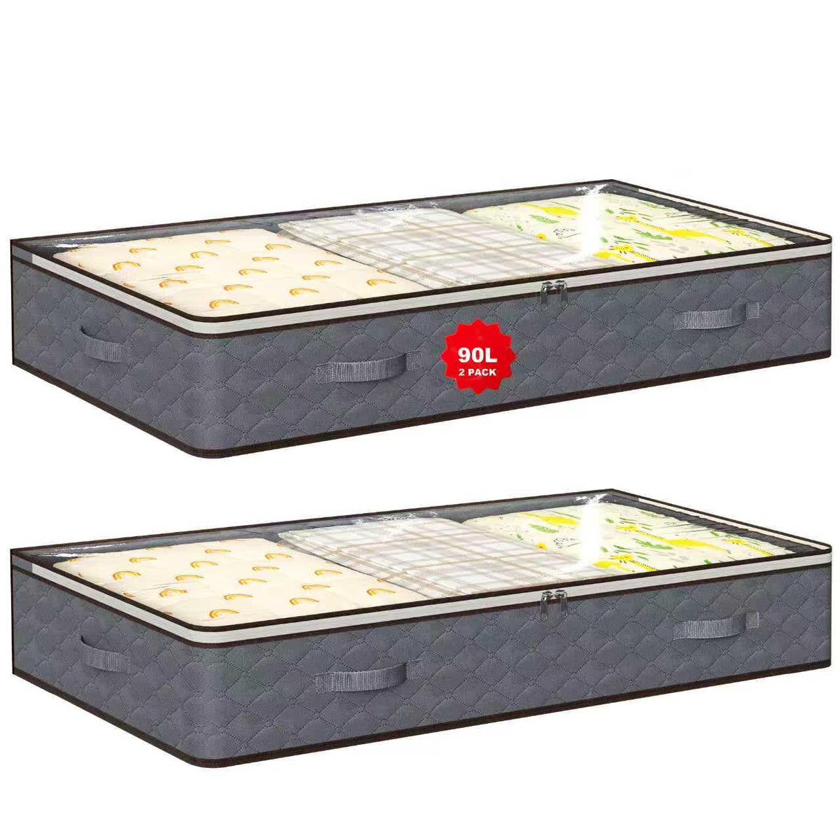 90L Under Bed Storage Containers,4-Pack Closet Organizer Storage Bins ,Grey