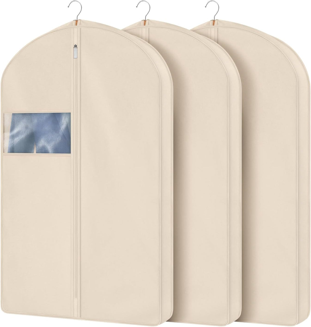 Univivi Cotton Garment Bag, Suit Bag with Clear Mesh Window 40 In, 3 PCS
