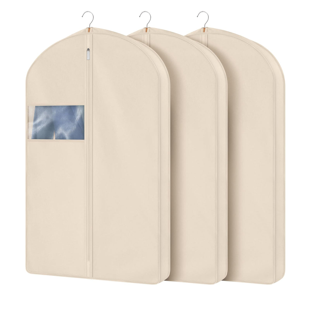 Univivi Cotton Garment Bag, Suit Bag with Clear Mesh Window 40 In, 3 PCS