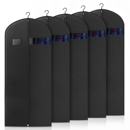 Hleelomi 5 Pack 40-inch Suit Bag Garment Bag for Travel and Storage, Garment Bags for Hanging Clothes with Zipper and Visible Transparent Window, Black