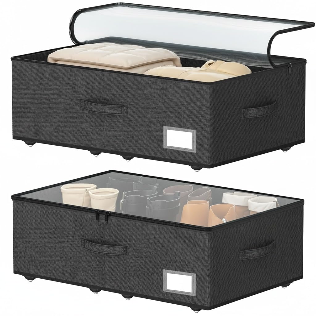 EE-RoomWorld Under Bed Storage with Wheels, 12 inches height，Beige