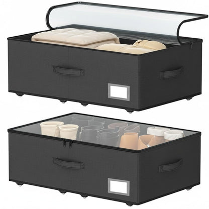 EE-RoomWorld Under Bed Storage with Wheels, 12 inches height，Beige