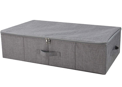 Folding Fabric Rigid Under Bed Closet Storage Bins with Zip Lid,Black Gray