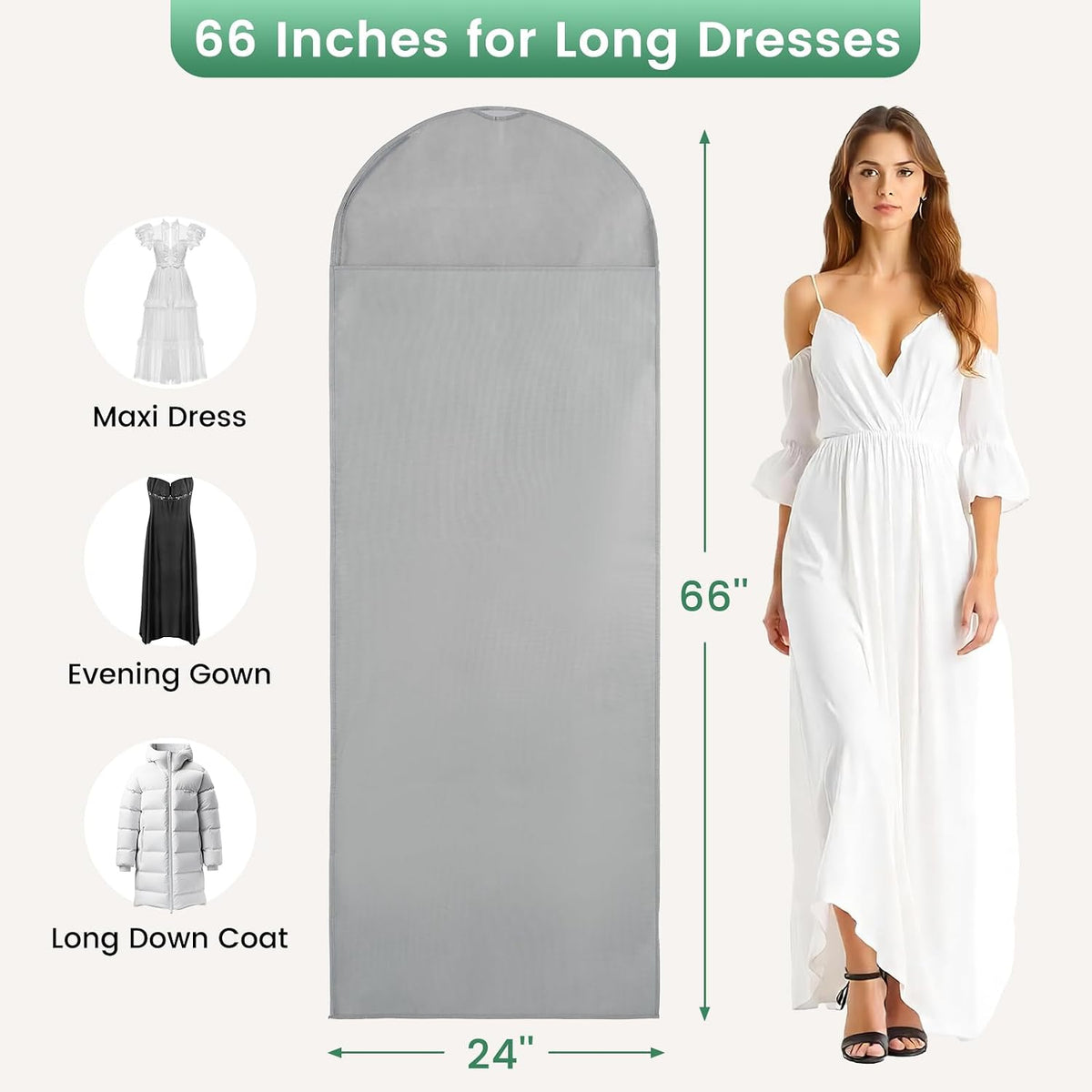 Carbrea 66" Garment Bag for Hanging Clothes, Dress Bags for Gowns, 2 Pack