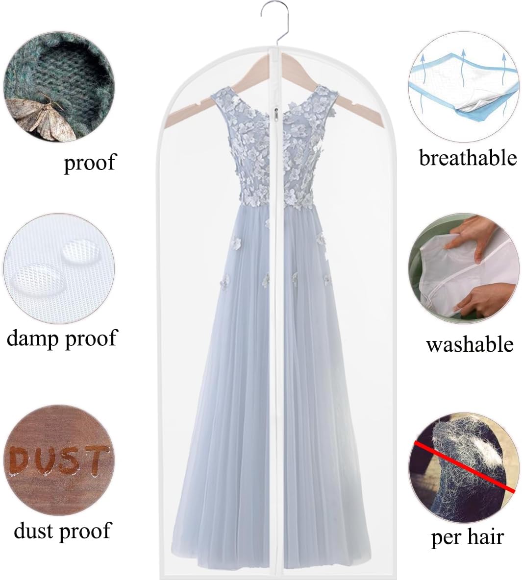60" Clear Hanging Garment Bags Protect Extra Long Dresses & Gowns