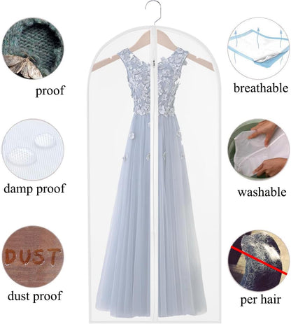60" Clear Hanging Garment Bags Protect Extra Long Dresses & Gowns