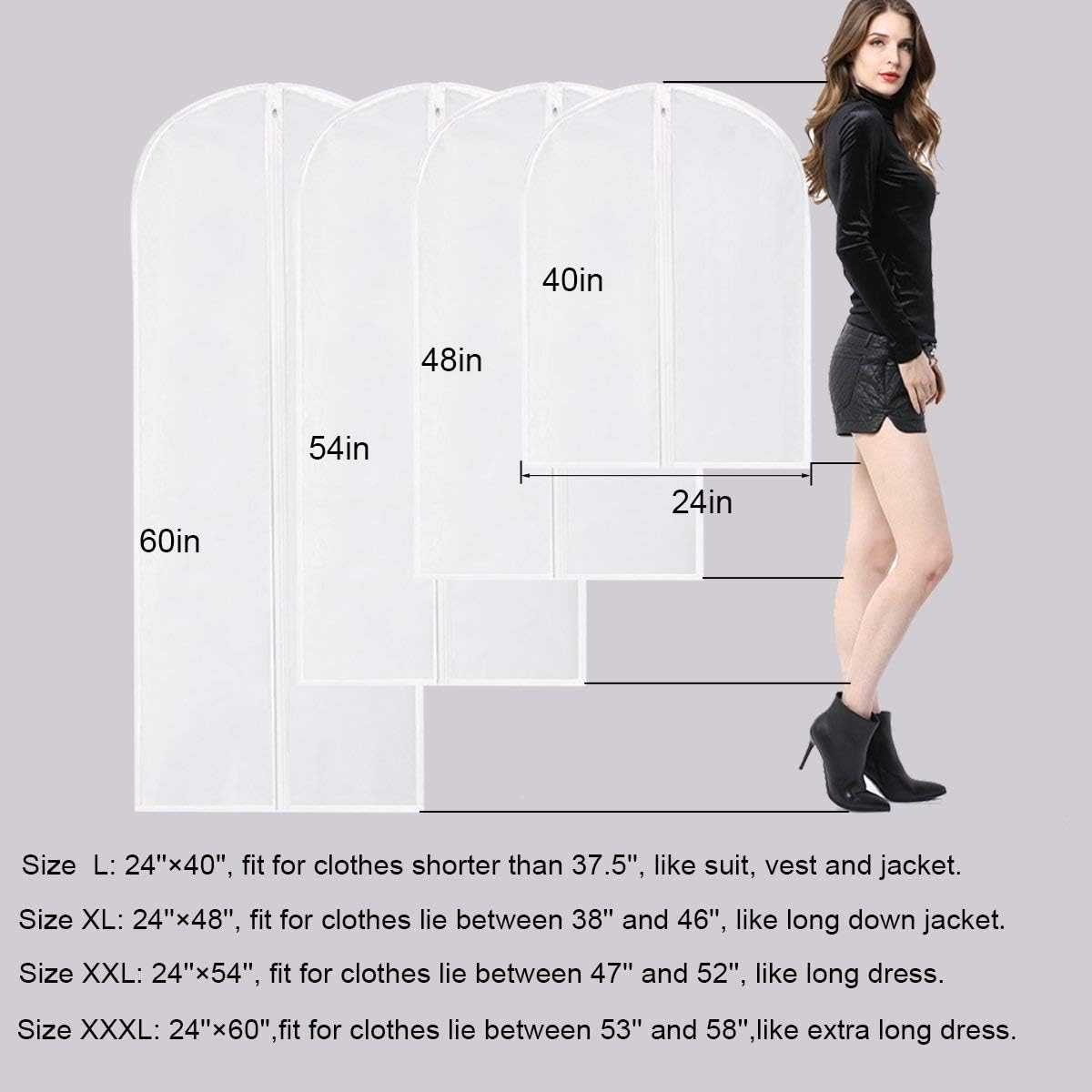 60" Clear Hanging Garment Bags Protect Extra Long Dresses & Gowns