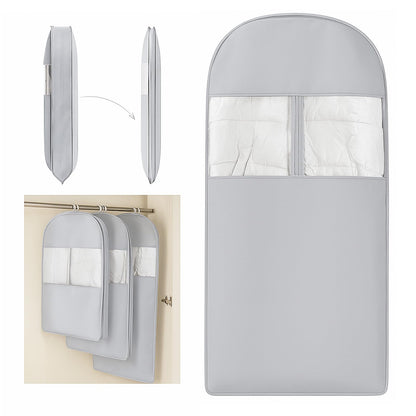 Space Saving Hanging Compression Garment Bag with Zipper for Closet Storage, Hanging Clothes Storage Bag, Garment Covers for Coats and Down Jackets, Beige, XL