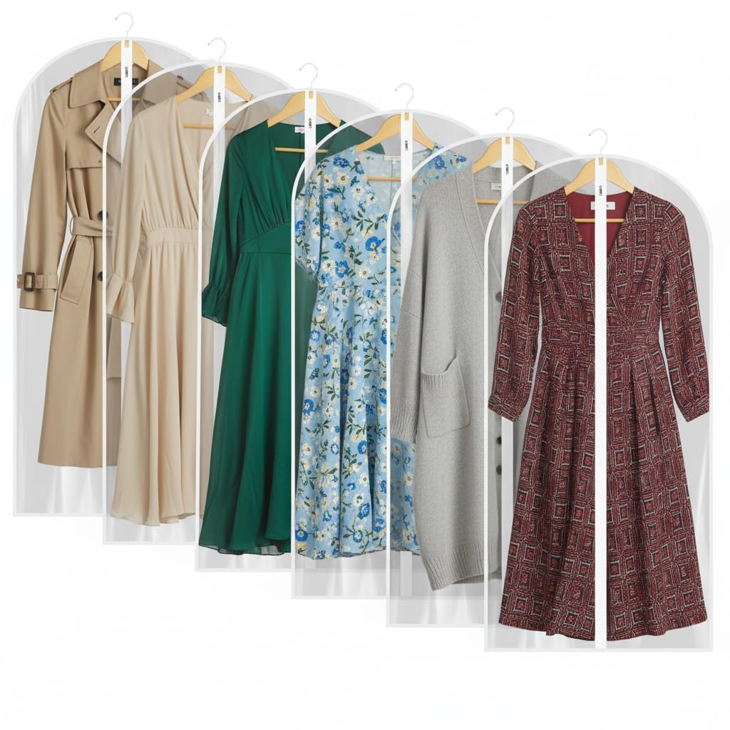 36” All Clear Garment Bags for Women Suit Bags - PEVA Waterproof Suit Cover with Zipper for,Hanging Clothes, Coats - Durable Dresser for Closet Storage, Dustproof & Moisture Resistant - 36”/12 Pack