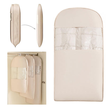 Space Saving Hanging Compression Garment Bag with Zipper for Closet Storage, Hanging Clothes Storage Bag, Garment Covers for Coats and Down Jackets, Beige, XL