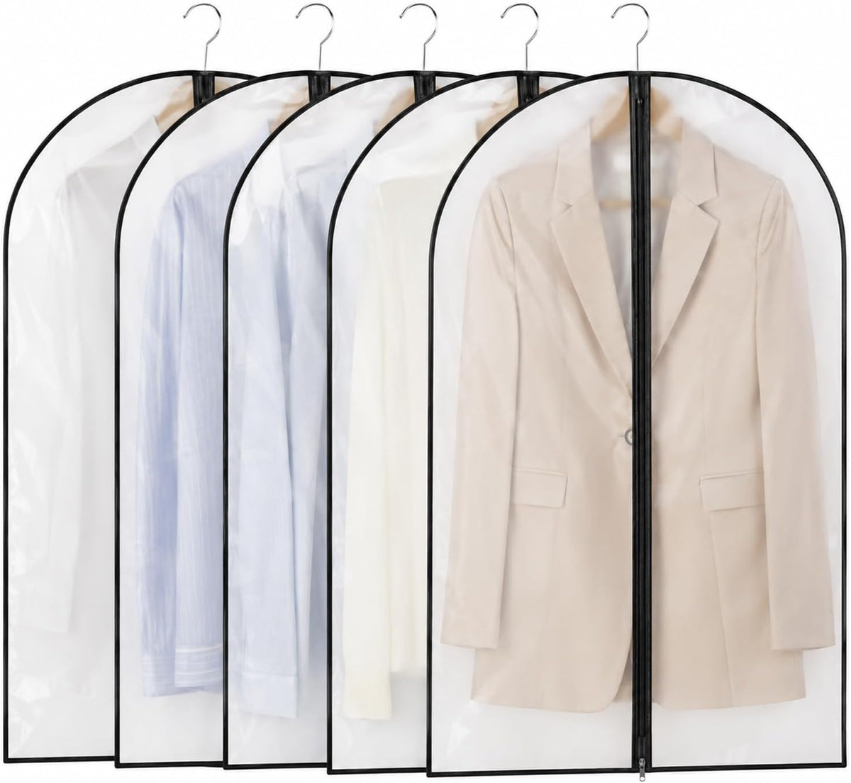 Garment Bags for Hanging Clothes 5 Pack, Clear Suit Bags Black Border