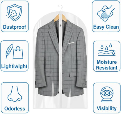 36” All Clear Garment Bags for Women Suit Bags - PEVA Waterproof Suit Cover with Zipper for,Hanging Clothes, Coats - Durable Dresser for Closet Storage, Dustproof & Moisture Resistant - 36”/12 Pack