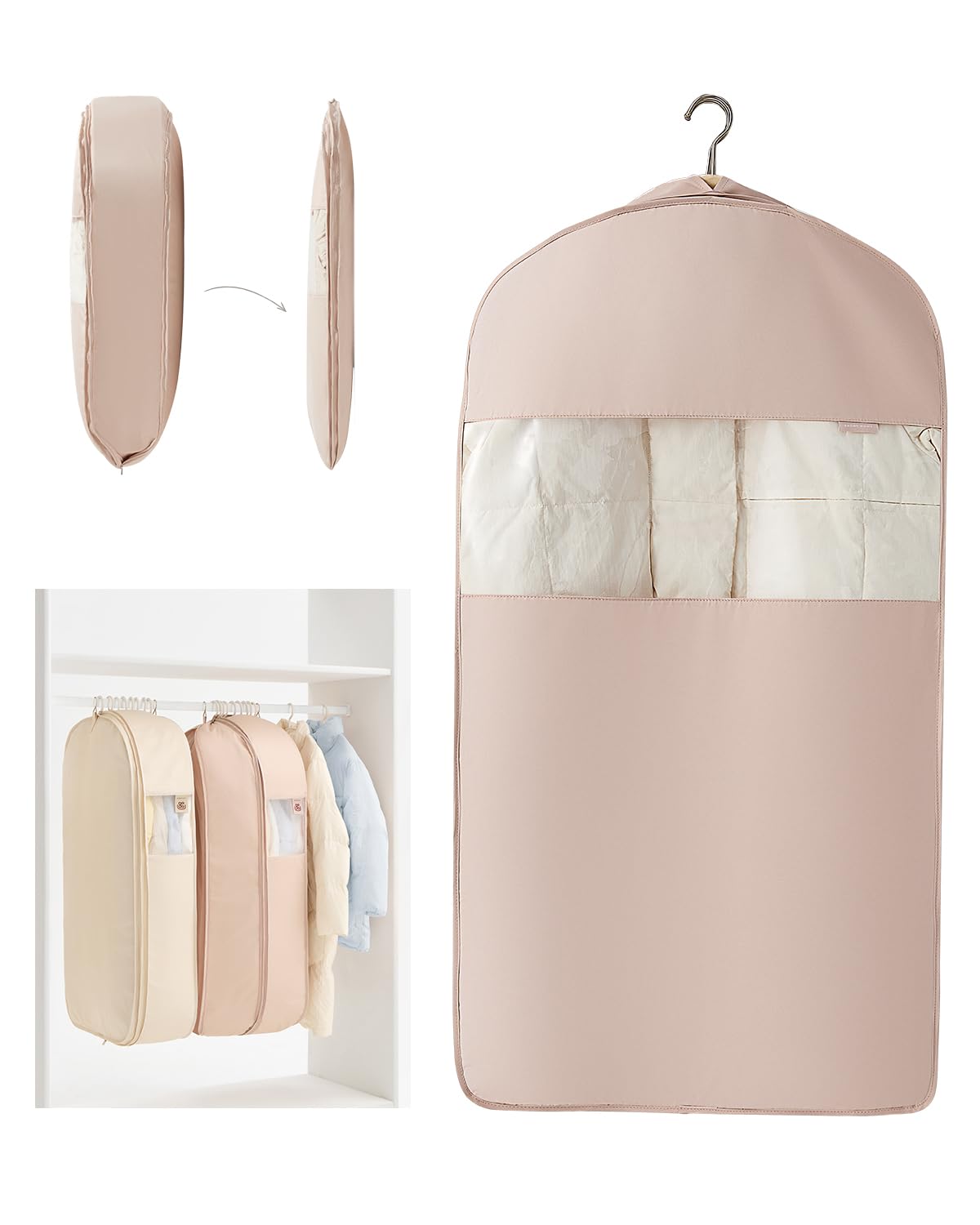 EACHY Garment Bag for Hanging Clothes, Space Saving Dustproof Clothes Cover with Self-Compression Zipper, Visible Closet Organizer for Closet Storage