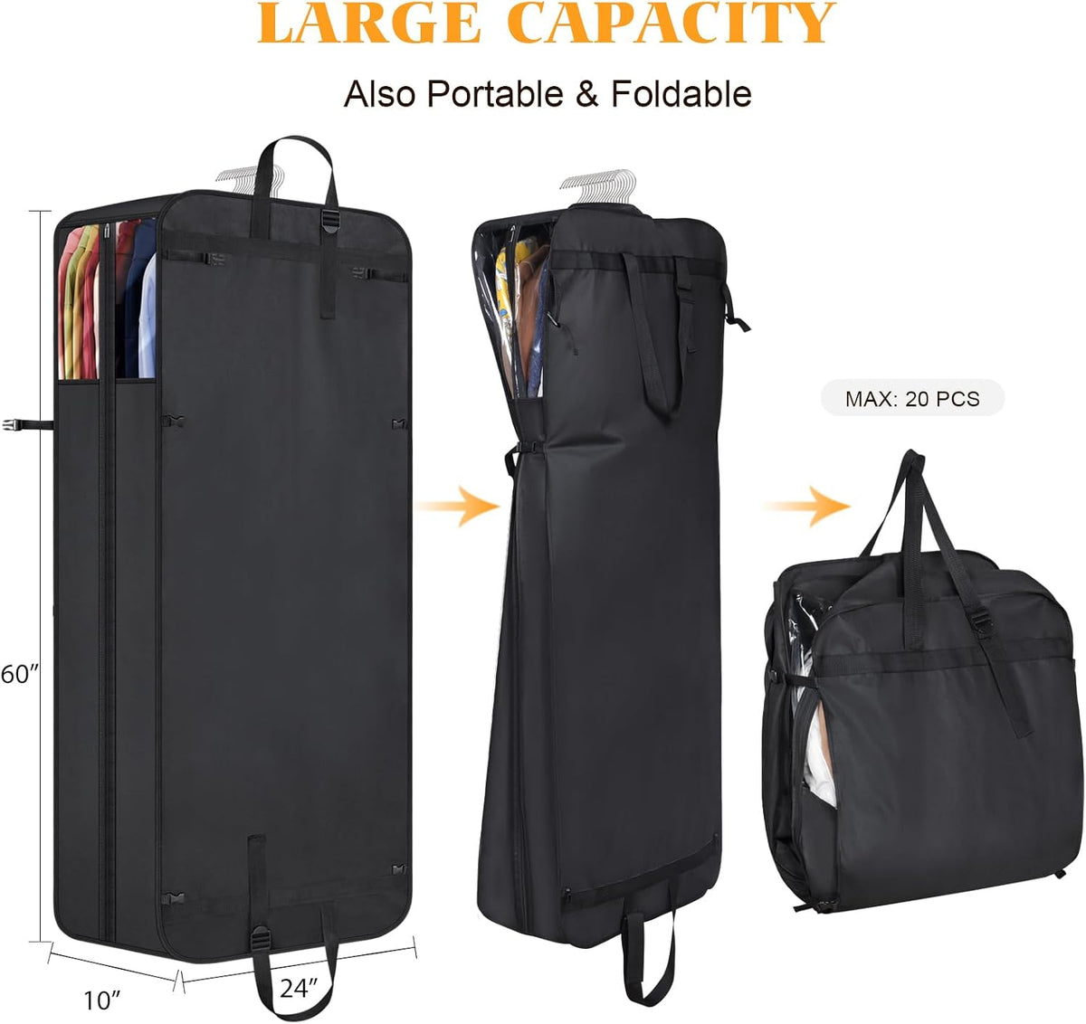 Univivi Garment Bag for Moving, Heavy Duty Suit Bag, 60 Inch, Set of 1