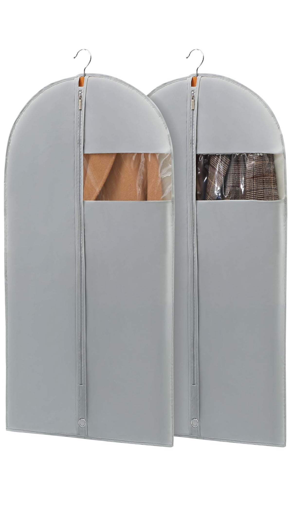 Dress Bags for Gowns, 65'' Long Garment Bags for Hanging Clothes, Dress Garment Bag, Grey Dress Cover with Clear Window for Dresses, Coats, Uniforms - 5 Pack