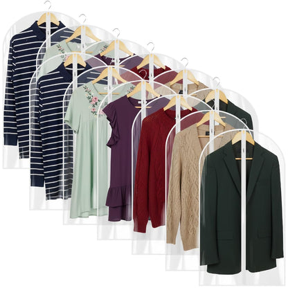 36” All Clear Garment Bags for Women Suit Bags - PEVA Waterproof Suit Cover with Zipper for,Hanging Clothes, Coats - Durable Dresser for Closet Storage, Dustproof & Moisture Resistant - 36”/12 Pack