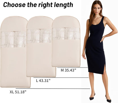 Space Saving Hanging Compression Garment Bag with Zipper for Closet Storage, Hanging Clothes Storage Bag, Garment Covers for Coats and Down Jackets, Beige, XL