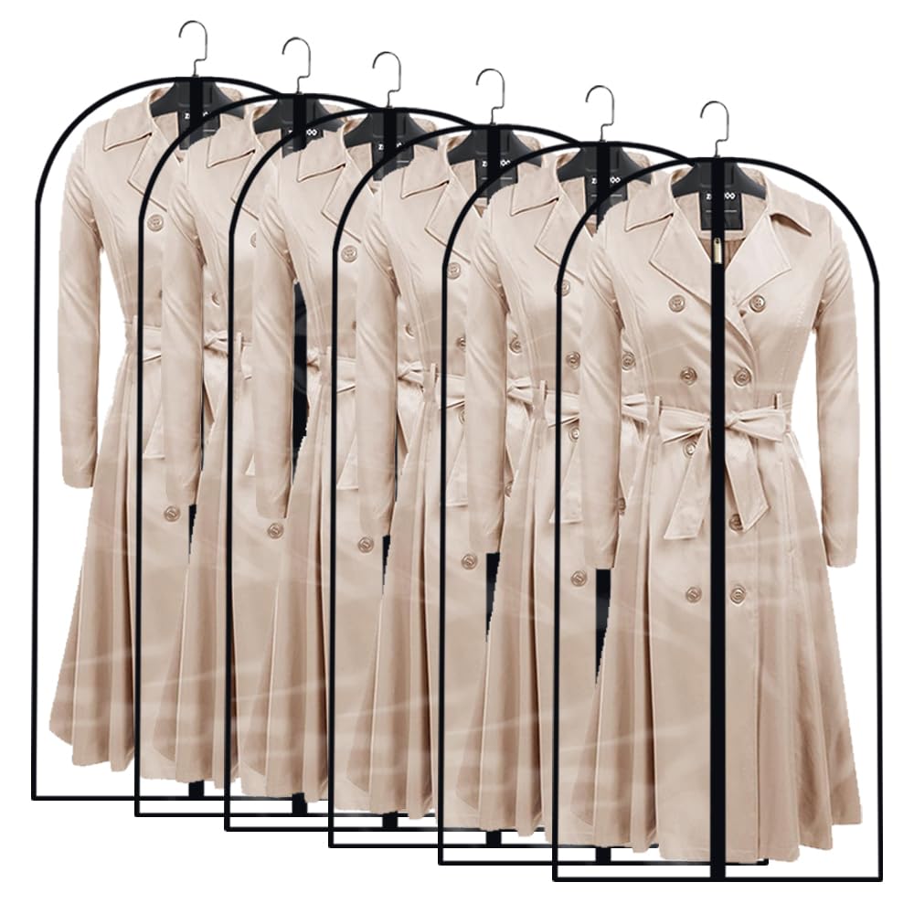 Garment Bags for Hanging Clothes 12 PCS Transparent Waterproof Dustproof Storage for Wardrobe Storage Suit Covers for Closet Cloth Cover Washable Clear Reuse Full Zipper for Suits Gowns 24''x40''