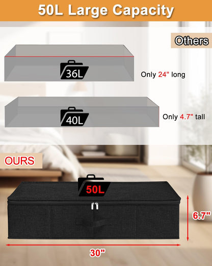 punemi 6.7 in Sturdy Under Bed Clothes Storage Containers, 2Pack, Black