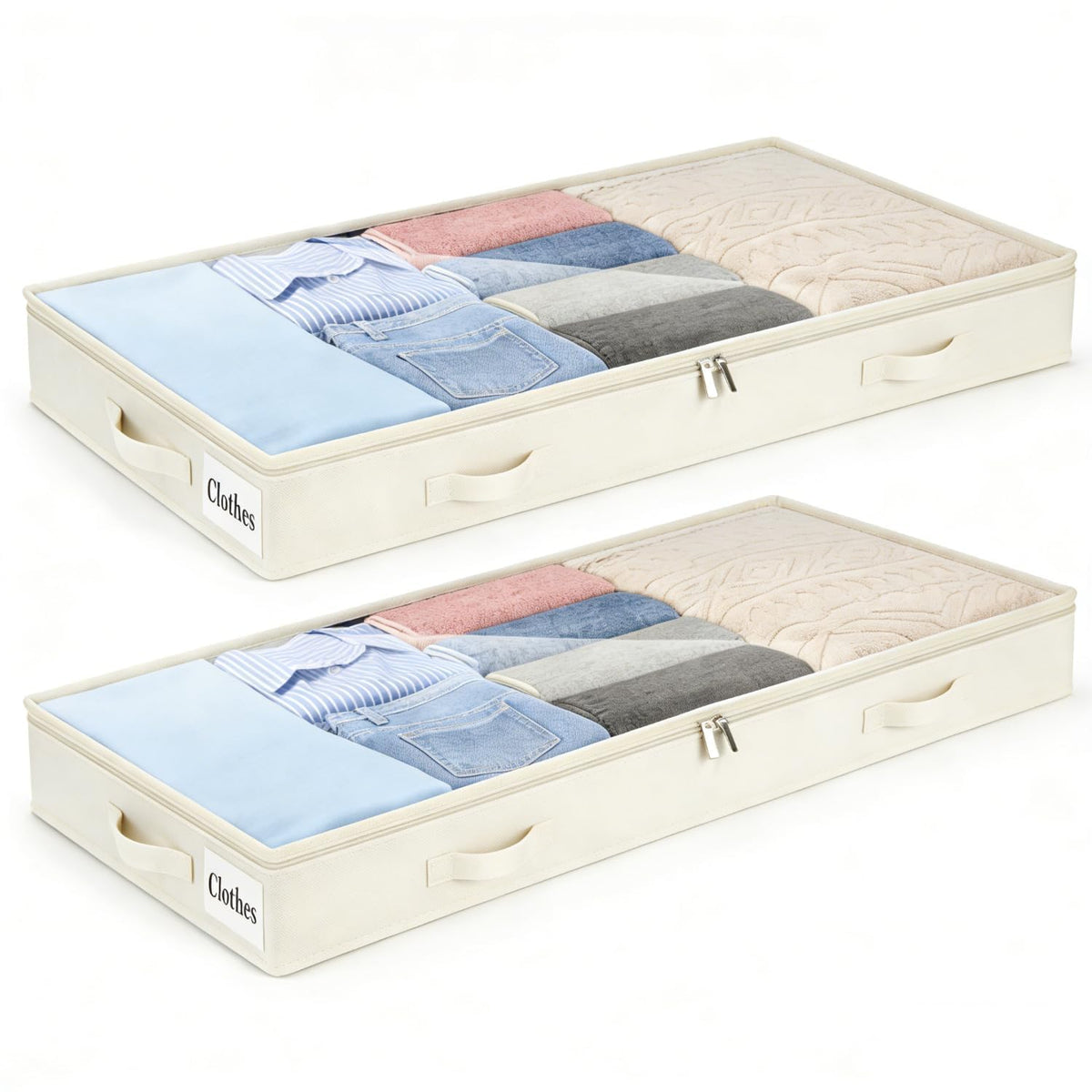 Under Bed Storage Container Bins 2 Pack, Low Profile Foldable Underbed Clothes Storage Organizer W/ Ultra Thick Fabric and Sturdy Bottom/Sides, Dual Zipper Storage Box for Dorm and Home 30x16x6.7"