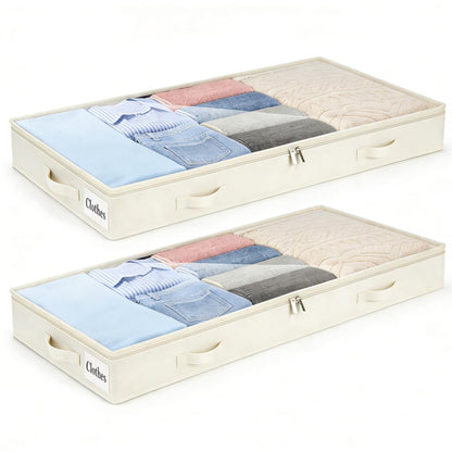 Under Bed Storage Container Bins 2 Pack, Low Profile Foldable Underbed Clothes Storage Organizer W/ Ultra Thick Fabric and Sturdy Bottom/Sides, Dual Zipper Storage Box for Dorm and Home 30x16x6.7"