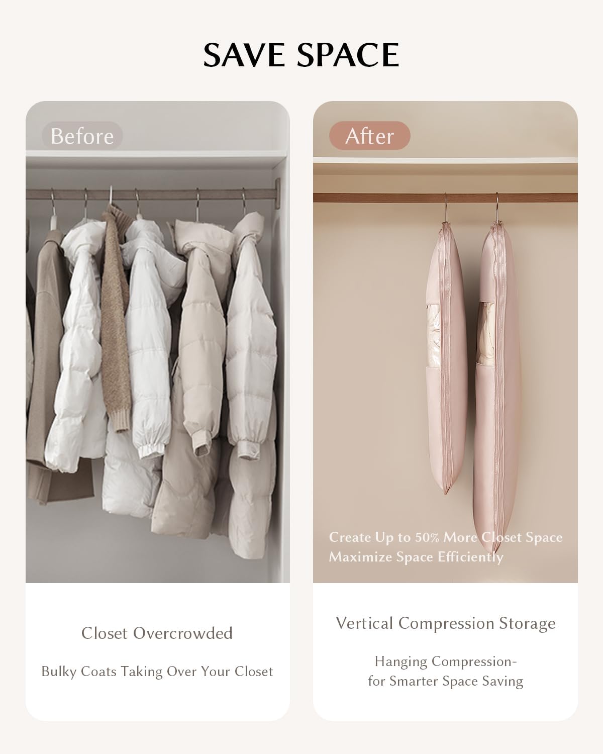 EACHY Garment Bag for Hanging Clothes, Space Saving Dustproof Clothes Cover with Self-Compression Zipper, Visible Closet Organizer for Closet Storage