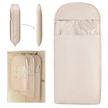 Space Saving Hanging Compression Garment Bag with Zipper for Closet Storage, Hanging Clothes Storage Bag, Garment Covers for Coats and Down Jackets, Beige, XL