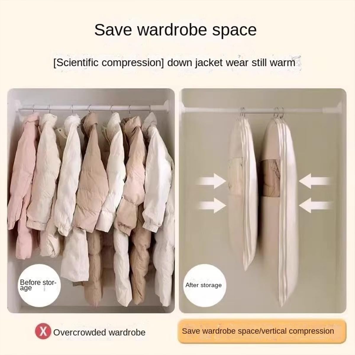 2 Packs Breathable Hanging Garment Bags for Clothes & Suits - 45" Fabric Suit Bags for Closet Storage, Garment Covers for Coats, Dresses, Jackets, Shirts, Wardrobe Protector (ecru)